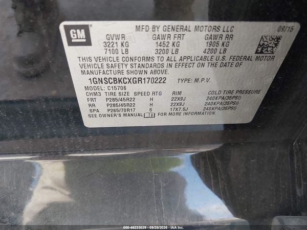 2016 CHEVROLET TAHOE LT — I9
