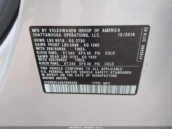 2019 VOLKSWAGEN ATLAS — I9