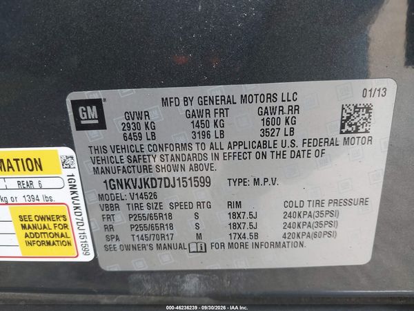 2013 CHEVROLET TRAVERSE 2LT — I9