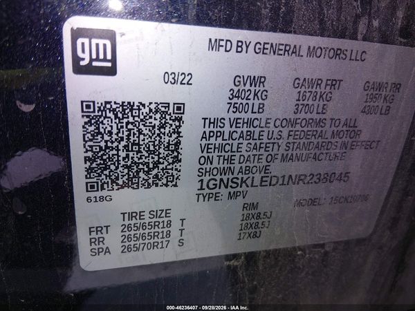 2022 CHEVROLET TAHOE 4WD COMMERCIAL FLEET — I9