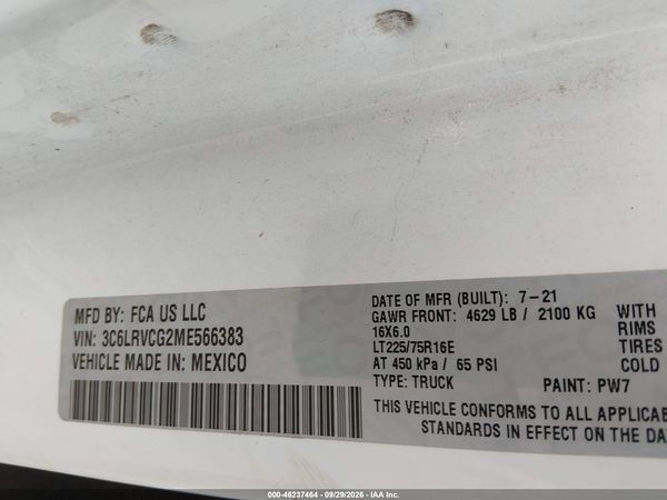 2021 RAM PROMASTER 2500 HIGH ROOF 136 WB — I9