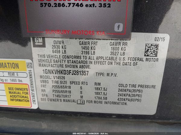 2015 CHEVROLET TRAVERSE 2LT — I9