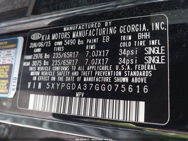 2016 KIA SORENTO 2.4L LX — I9