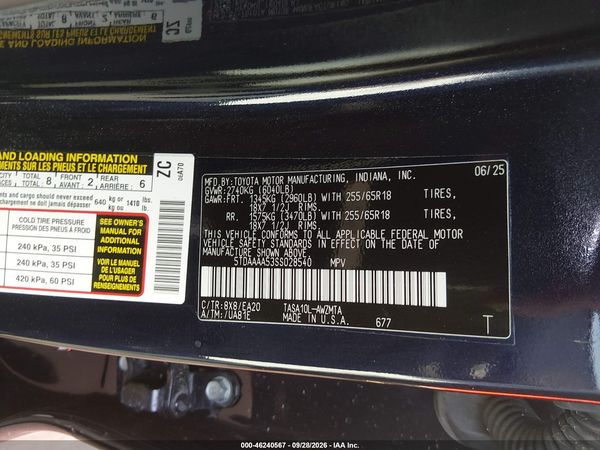 2025 TOYOTA GRAND HIGHLANDER XLE — I9