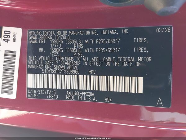 2026 TOYOTA SIENNA XLE — I9