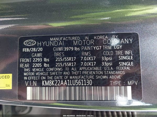2020 HYUNDAI KONA SEL — I9