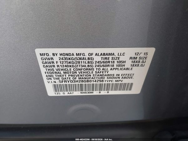 2016 ACURA MDX ACURAWATCH PLUS PACKAGE — I9