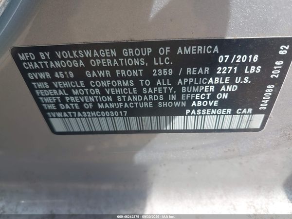 2017 VOLKSWAGEN PASSAT 1.8T S — I9