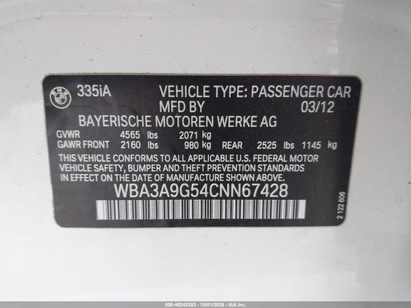 2012 BMW 335I SA — I9