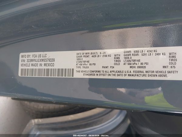 2021 RAM PROMASTER 3500 — I9
