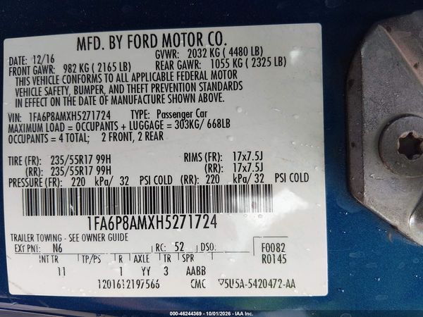 2017 FORD MUSTANG V6 — I9