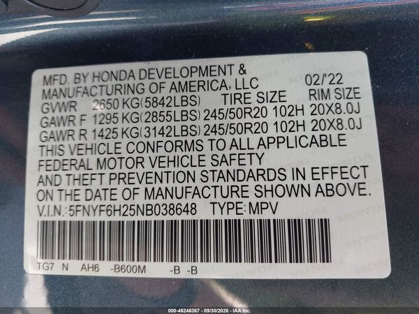 2022 HONDA PILOT AWD SPECIAL EDITION — I9