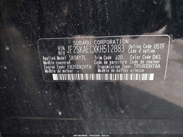 2019 SUBARU FORESTER PREMIUM — I155