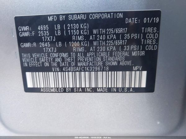 2019 SUBARU OUTBACK 2.5I PREMIUM — I9