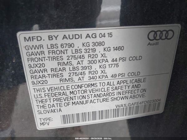 2015 AUDI Q7 3.0T PREMIUM — I9