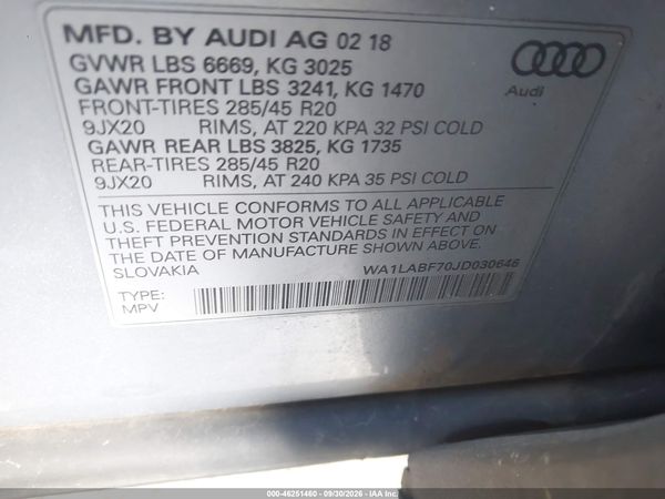 2018 AUDI Q7 3.0T PREMIUM — I9