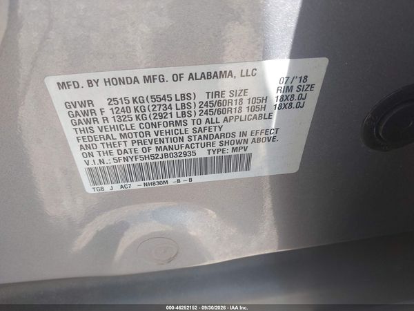 2018 HONDA PILOT EX-L — I9