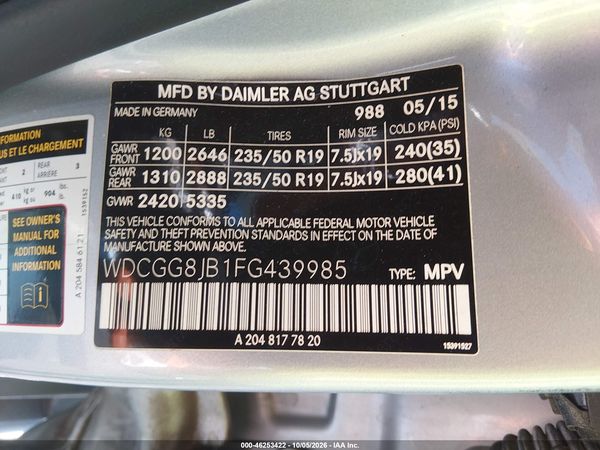 2015 MERCEDES-BENZ GLK 350 4MATIC — I9