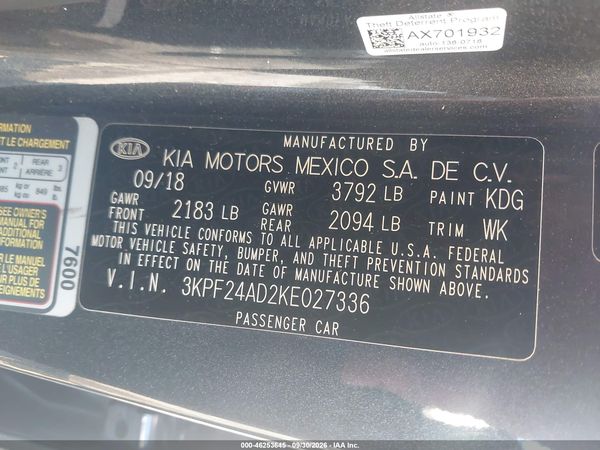 2019 KIA FORTE FE — I9