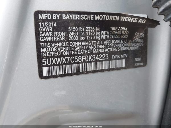 2015 BMW X3 XDRIVE35I — I9