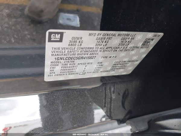 2016 CHEVROLET TAHOE COMMERCIAL FLEET — I9