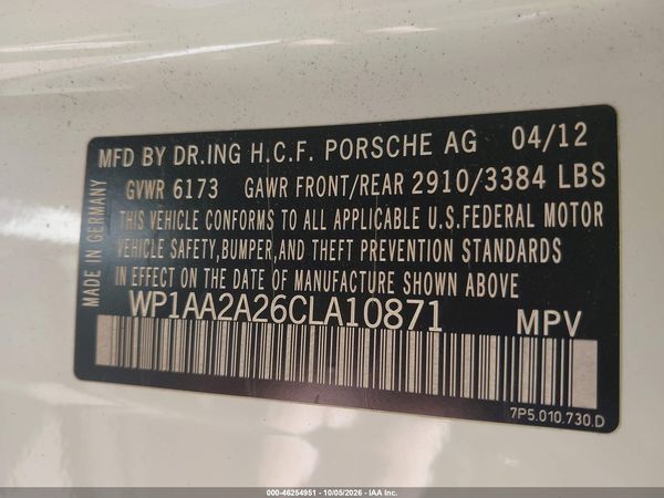 2012 PORSCHE CAYENNE — I9