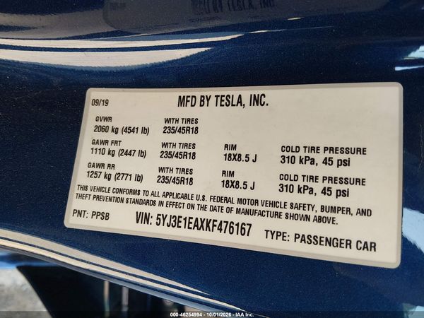 2019 TESLA MODEL 3 — I9