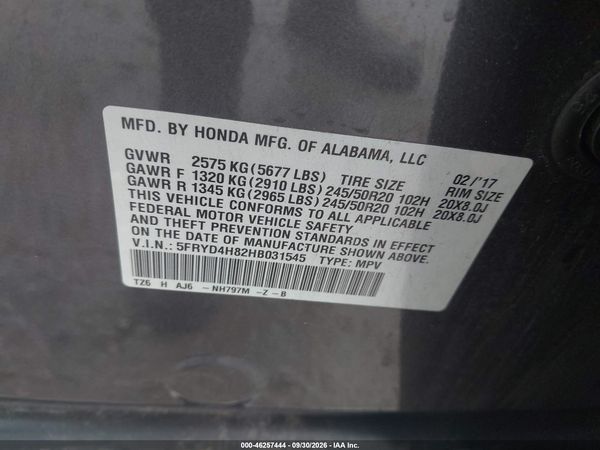 2017 ACURA MDX ADVANCE PACKAGE — I9