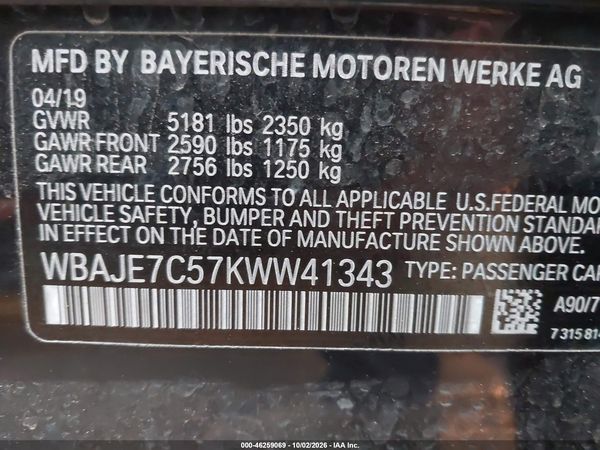 2019 BMW 540I XDRIVE — I9