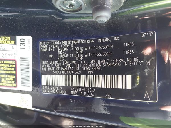 2017 TOYOTA SIENNA SE 8 PASSENGER — I9