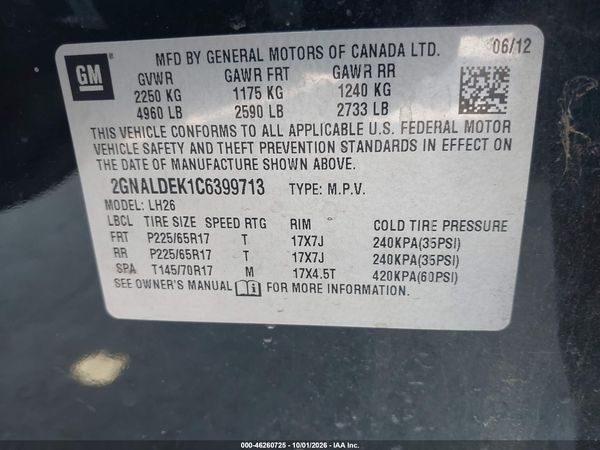 2012 CHEVROLET EQUINOX 1LT — I9