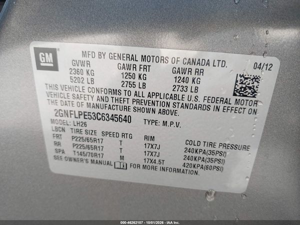 2012 CHEVROLET EQUINOX 2LT — I9