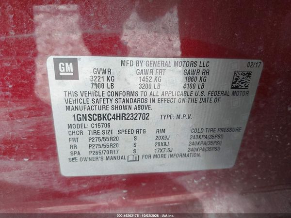 2017 CHEVROLET TAHOE LT — I9