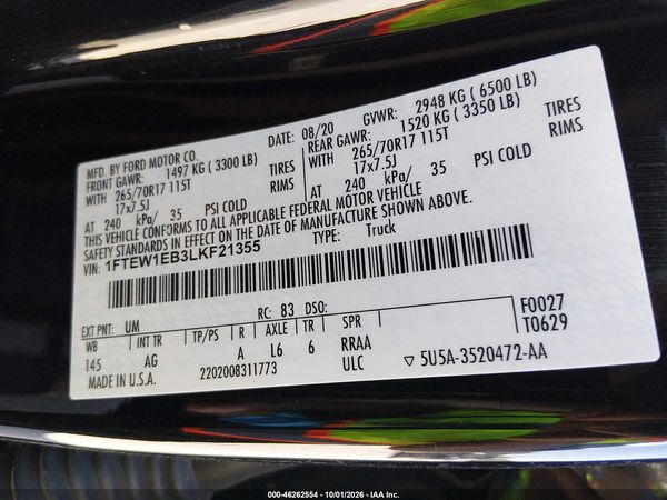 2020 FORD F-150 XL — I9