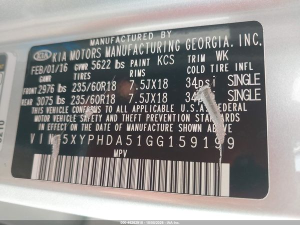 2016 KIA SORENTO 3.3L EX — I9