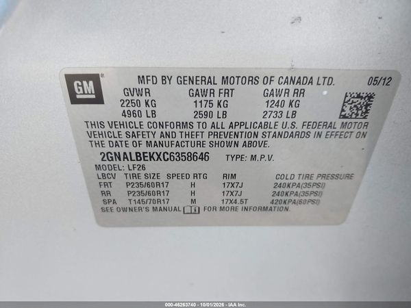 2012 CHEVROLET EQUINOX LS — I9