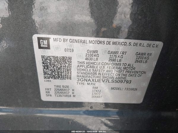2020 CHEVROLET EQUINOX AWD LT 1.5L TURBO — I9