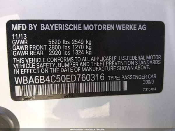 2014 BMW 650I GRAN COUPE XDRIVE — I9