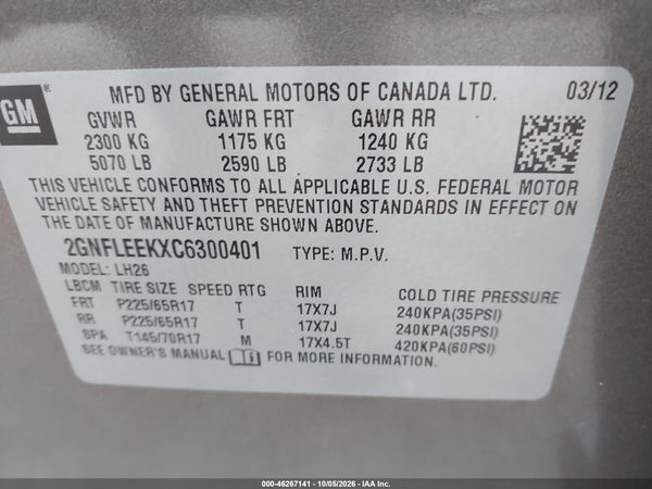 2012 CHEVROLET EQUINOX 1LT — I9