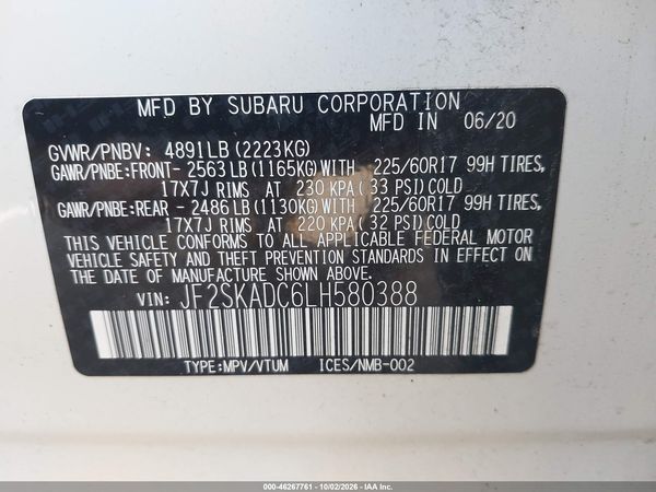 2020 SUBARU FORESTER Base Plus+ES — I9