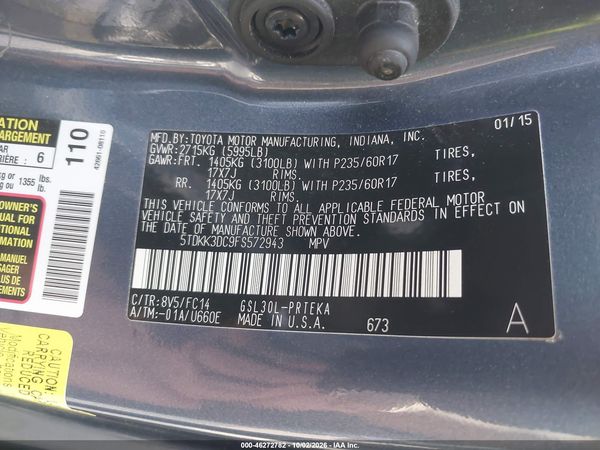 2015 TOYOTA SIENNA LE 8 PASSENGER — I9