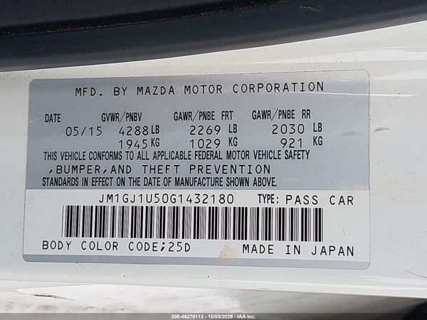 2016 MAZDA MAZDA6 I SPORT — I9