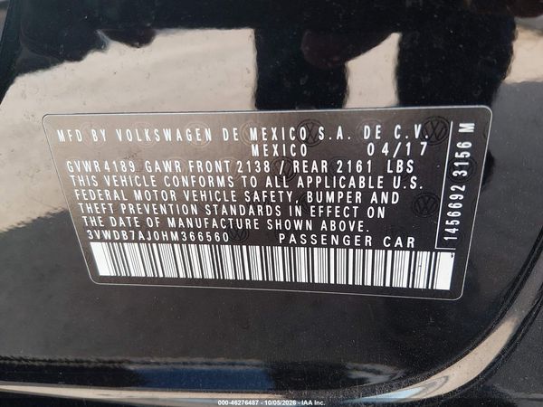 2017 VOLKSWAGEN JETTA 1.4T SE — I9