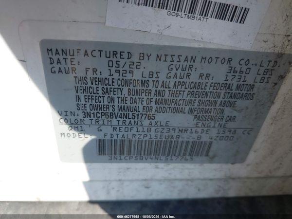 2022 NISSAN KICKS S XTRONIC CVT — I9