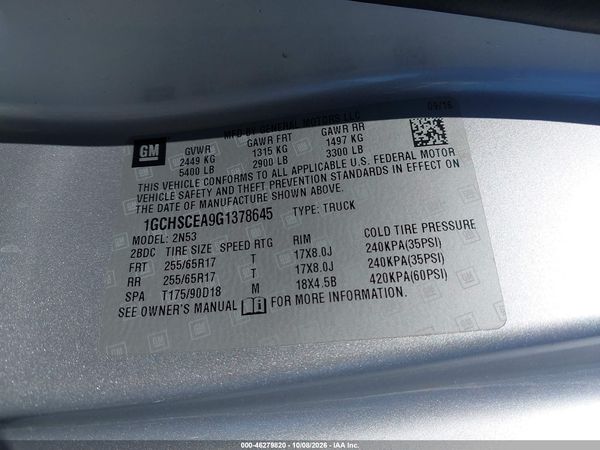2016 CHEVROLET COLORADO LT — I9