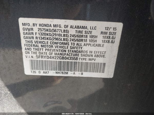 2016 ACURA MDX ACURAWATCH PLUS PACKAGE — I9