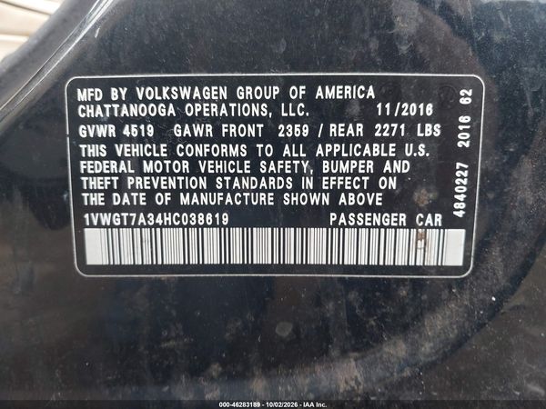 2017 VOLKSWAGEN PASSAT 1.8T SE — I9