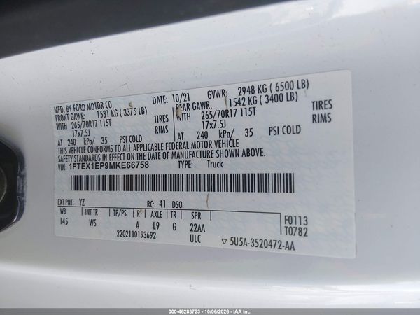 2021 FORD F-150 XL — I9