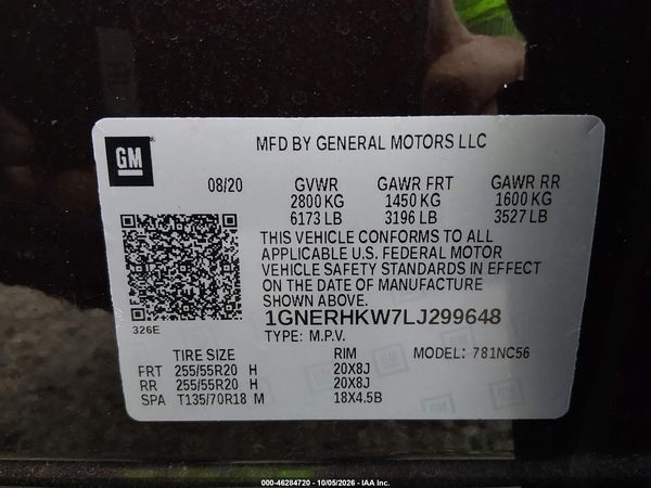2020 CHEVROLET TRAVERSE FWD LT LEATHER — I9