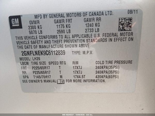 2012 CHEVROLET EQUINOX 2LT — I9